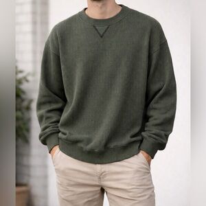 Aerie American Eagle Olive Green Waffle Knit Crewneck Sweater XL